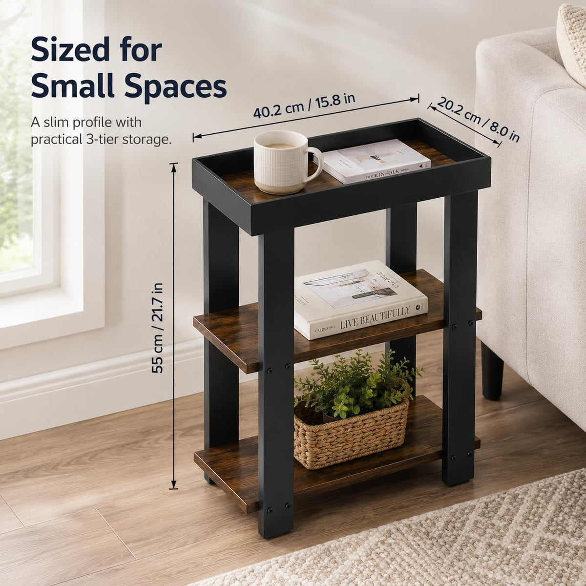Rustic Brown 3-Tier Narrow Side Table R958086