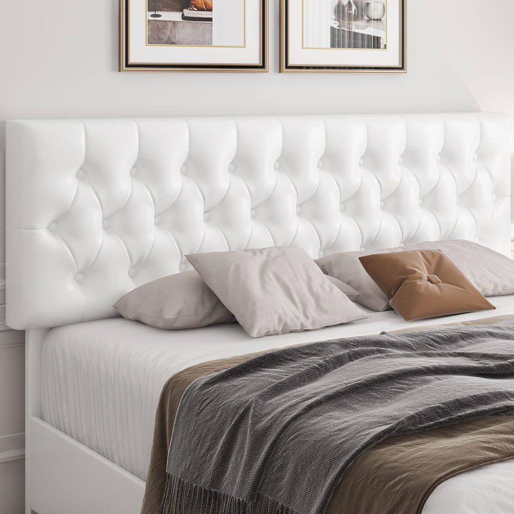 Full Size White Faux Leather Upholstered Platform Bed Frame with 4 Storage Drawers S627