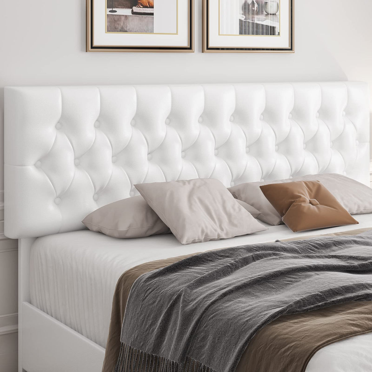 Full Size White Faux Leather Upholstered Platform Bed Frame with 4 Storage Drawers S627