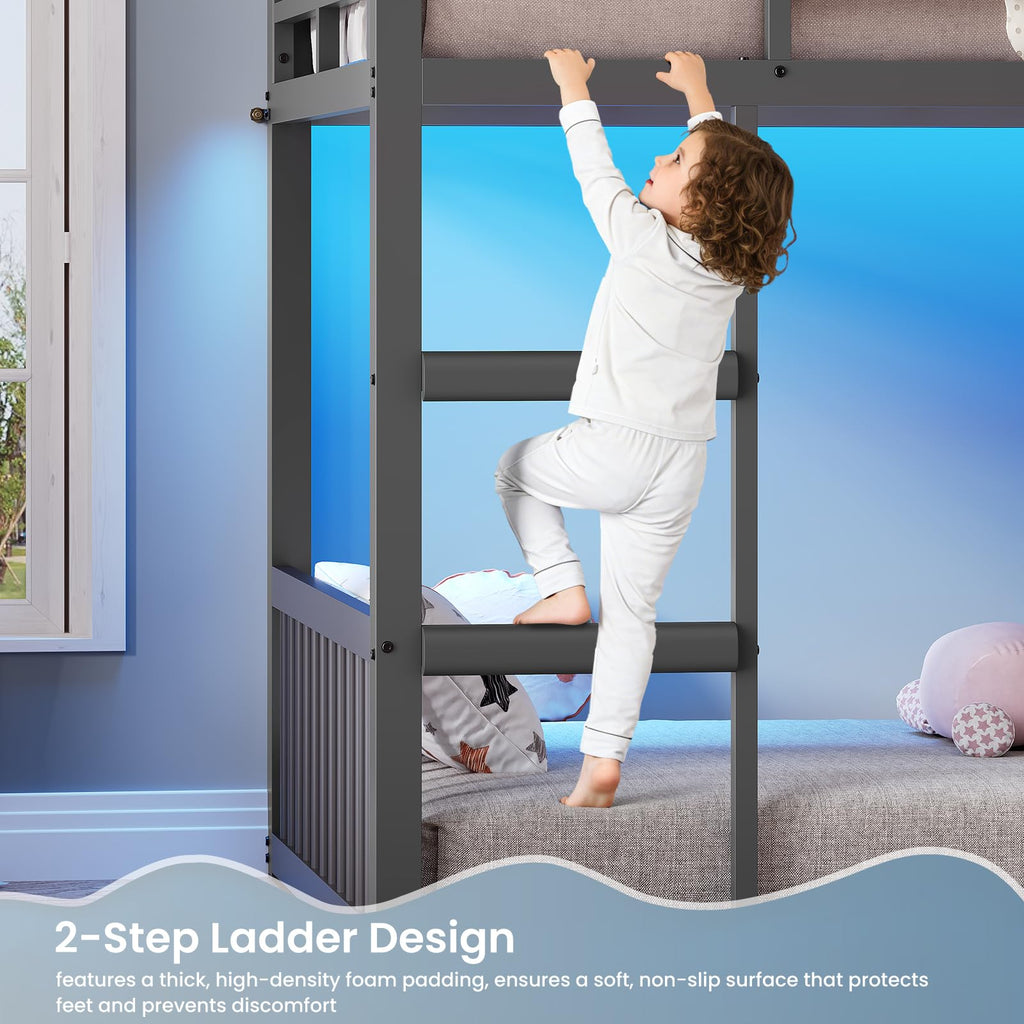Twin Over Twin Bunk Bed with 3 Storage Drawers and Stairs O4532