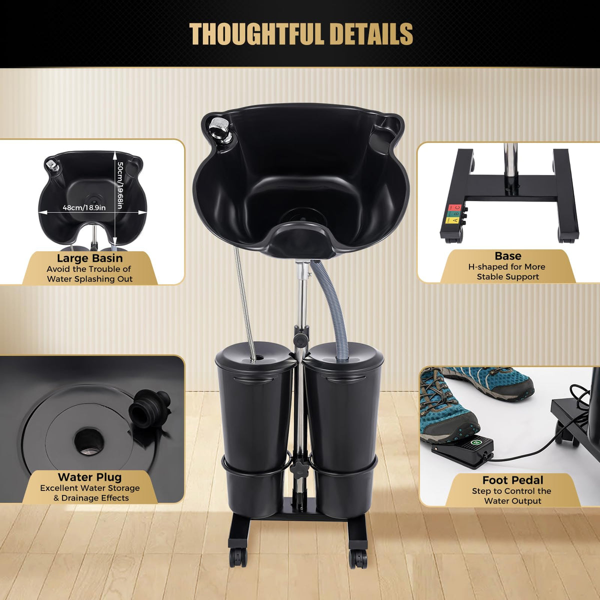 Portable Salon Shampoo Sink Basin with Electric Pump H981903