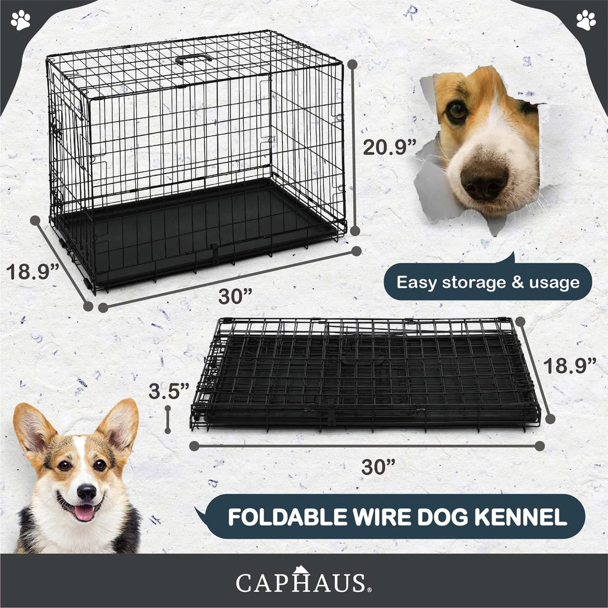 Foldable Wire Metal Dog Crate with Leak-Proof Pan A474