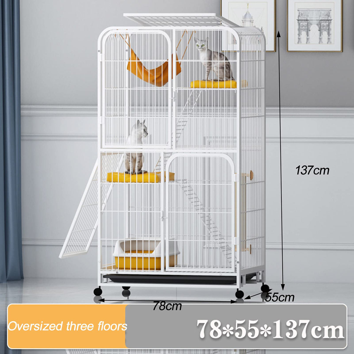 Large 3-Tier Metal Wire Cat Cage with Hammock W770