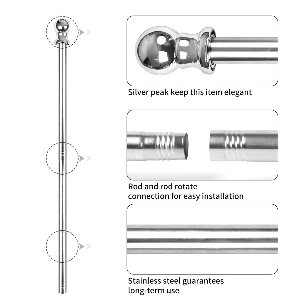 6 Ft Stainless Steel Flag Pole Kit with 3x5 Ft Nylon Flag U7115