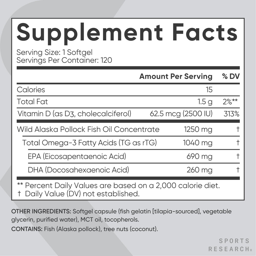 Omega-3 Fish Oil 1250mg + D3 2500iu, 120 Count I203717