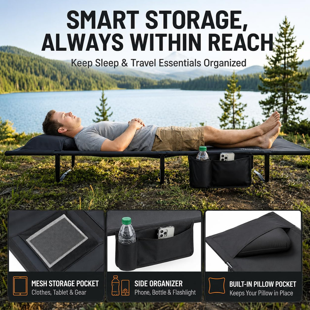 Portable Camping Cot with Pillow Pocket B848685