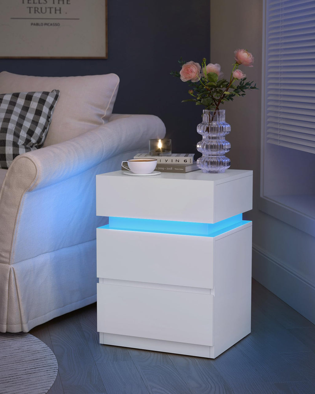 LED Nightstand with Charging Station, 3 Drawers F3586