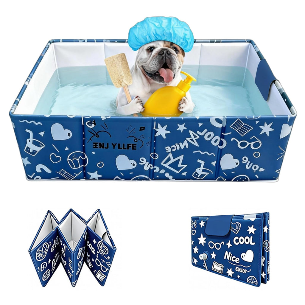 Foldable Dog Bathtub for Small to Medium Dogs & Cats, Blue H47383