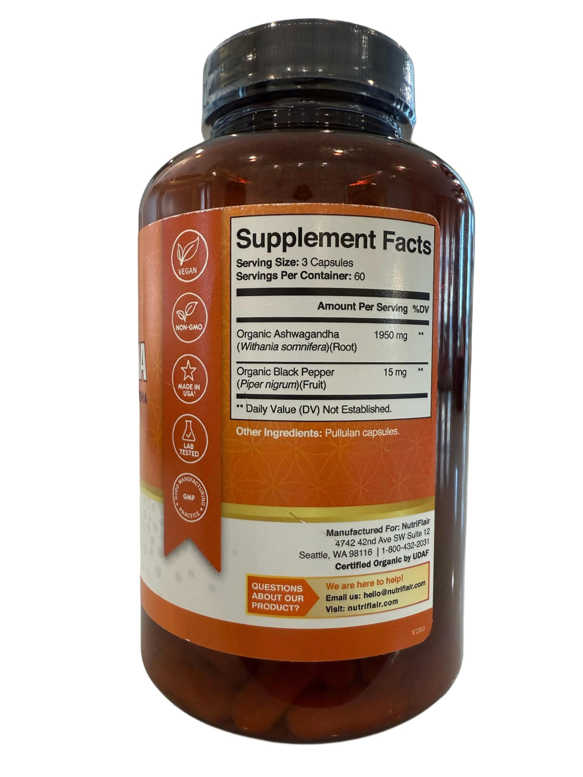 Organic Ashwagandha Root Extract with Black Pepper R817