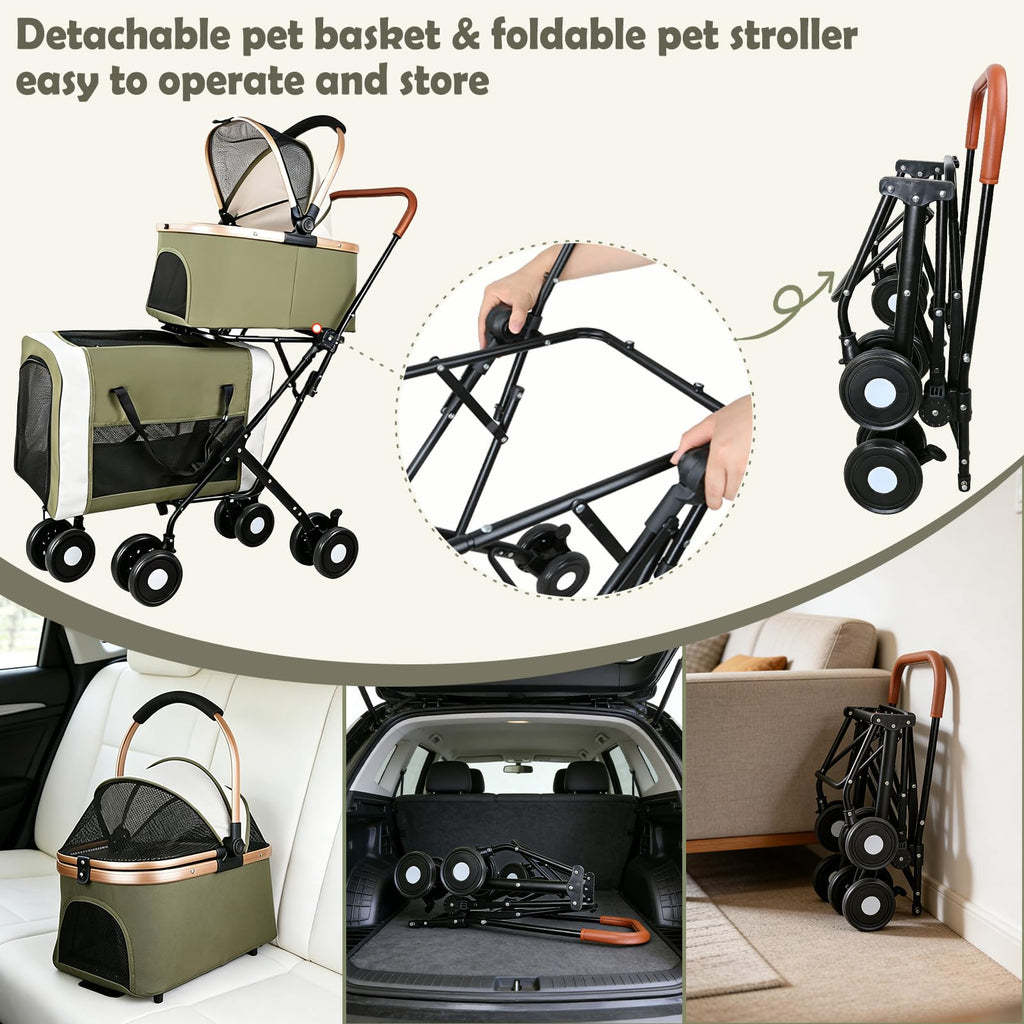 Foldable Double Pet Stroller with Detachable Carriers and 4 Lockable Wheels N8775