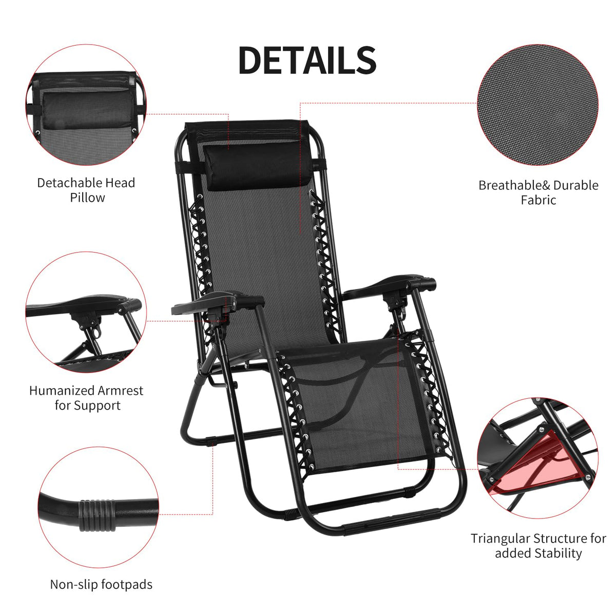 Black Adjustable Steel Mesh Zero Gravity Lounge Chair with Pillow and Cup Holder A685