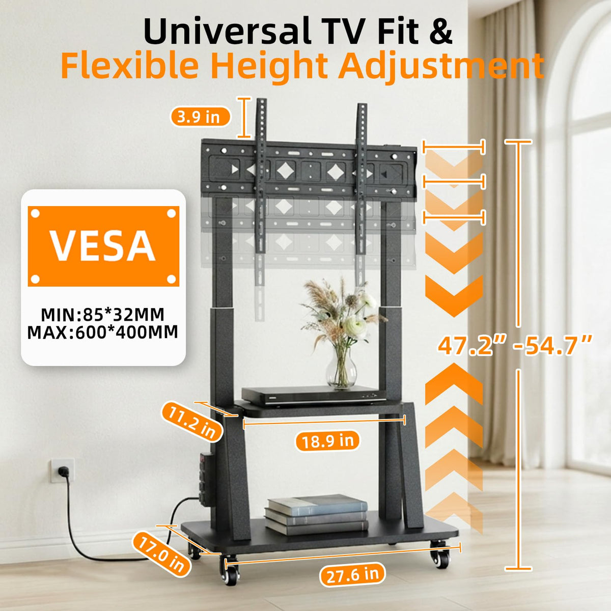 Rolling TV Stand with Power Outlet for 32 to 83 inch TV R698895