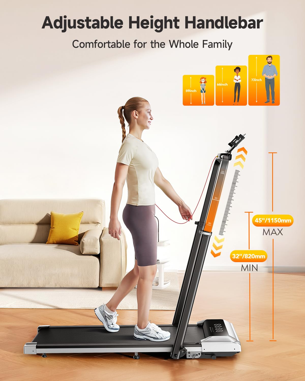 Folding Treadmill with Incline and Adjustable Handle Bar S502