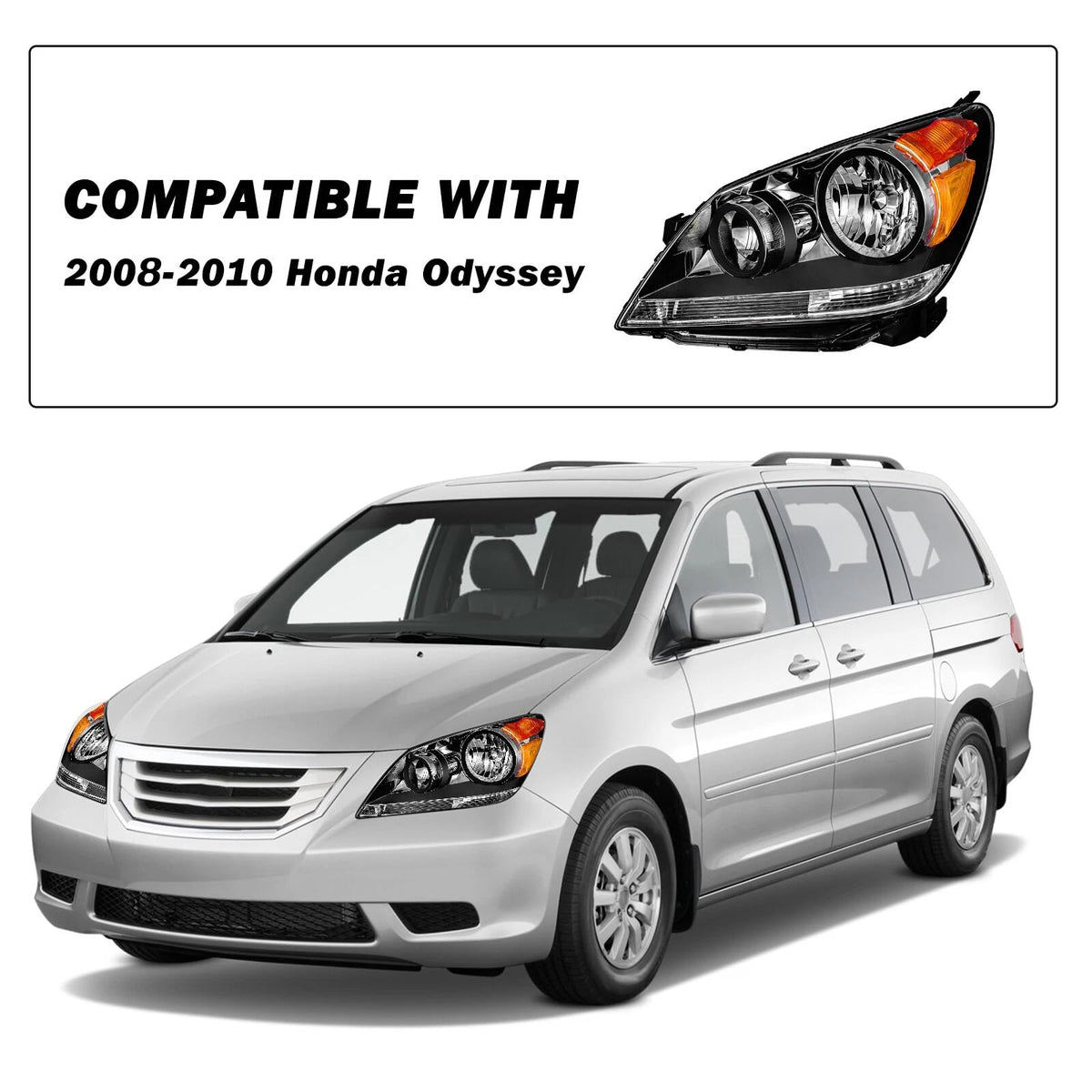 2008-2010 Honda Odyssey Headlights Assembly Black Housing Amber Reflector Driver Passenger Side V524