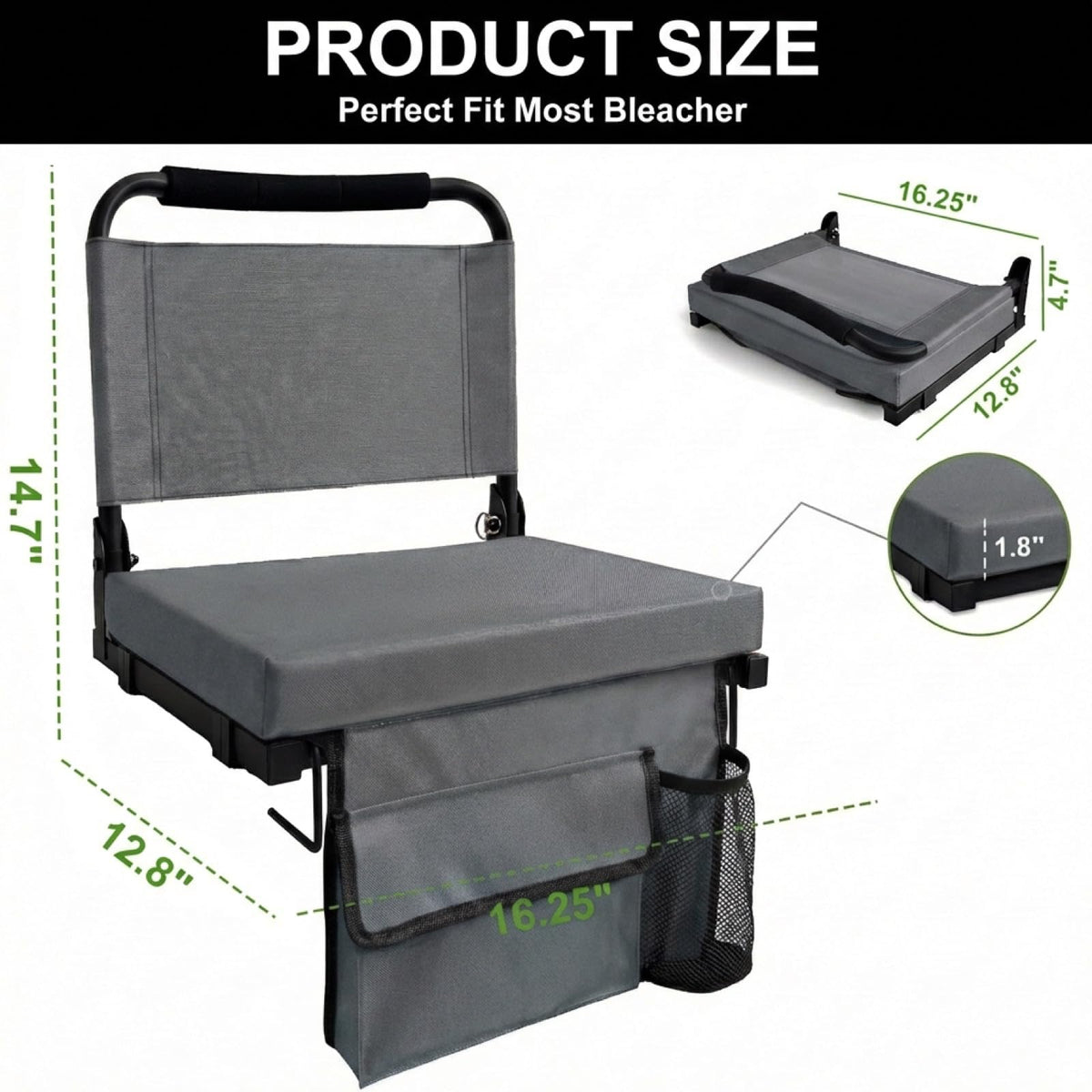 Folding Bleacher Seat with Back Support, Cushion and Shoulder Strap W4743