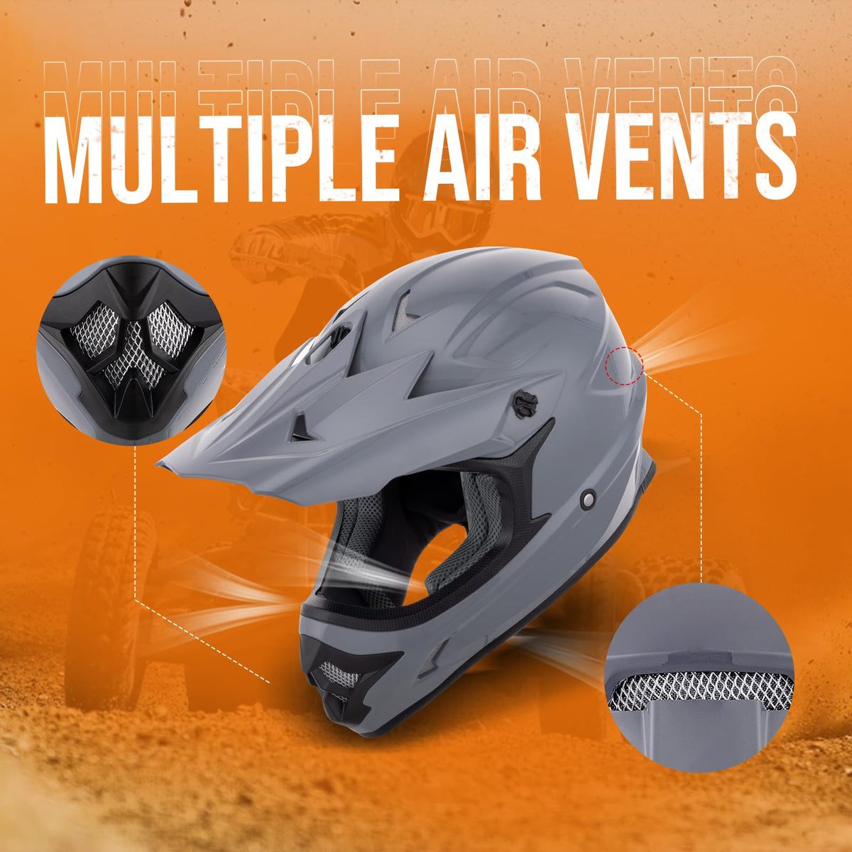Adult ATV Dirt Bike Helmet with Goggles Gloves & Mask Adjustable Sun Visor Motorcycle Off-Road Motocross Downhill Moped MX Gray L J749186