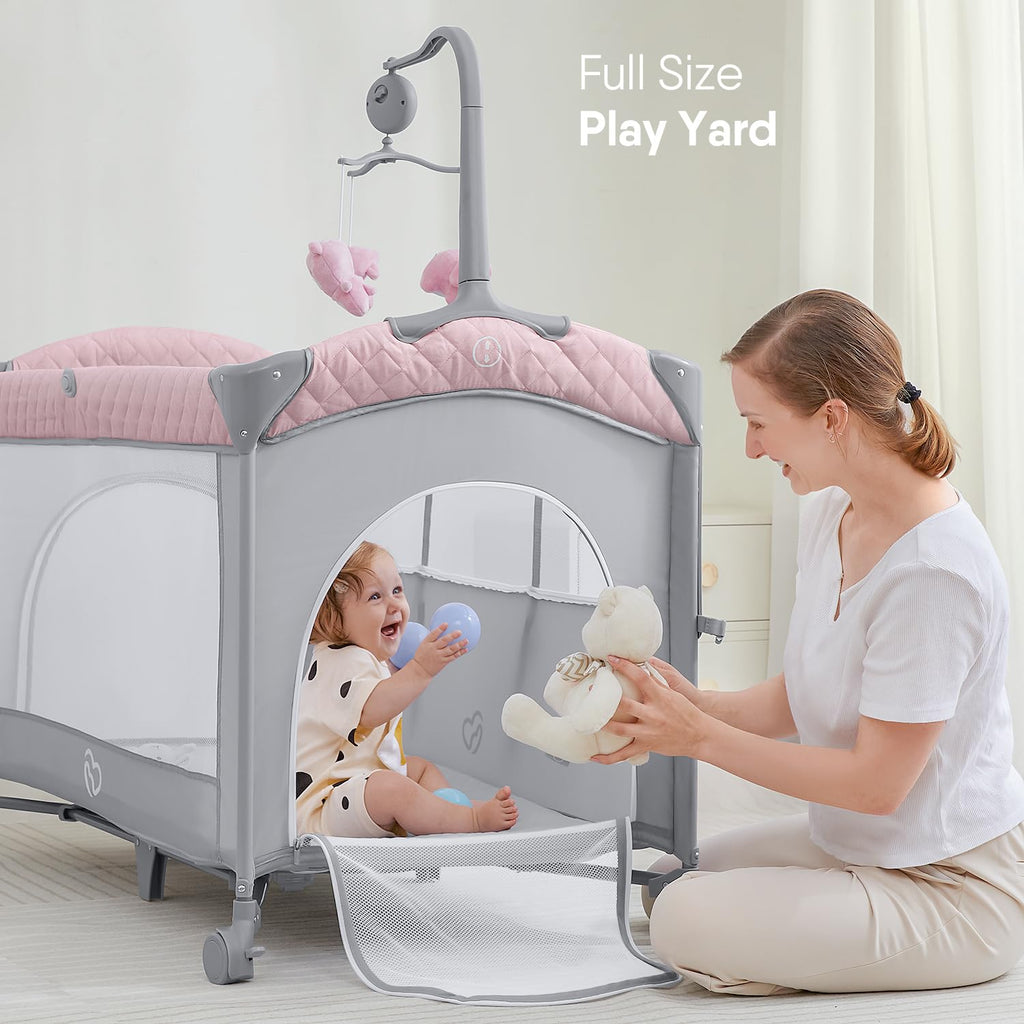 Pink Baby Bassinet Bedside Crib with Mattress T536184