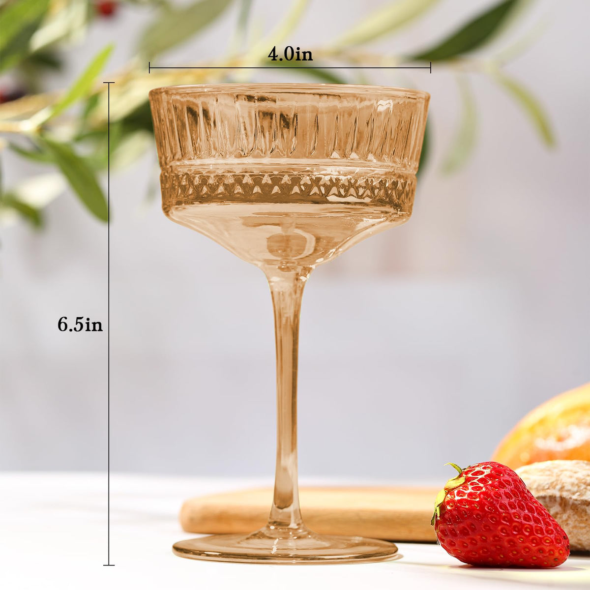Amber Ribbed Coupe Cocktail Glasses Set of 6 T76409