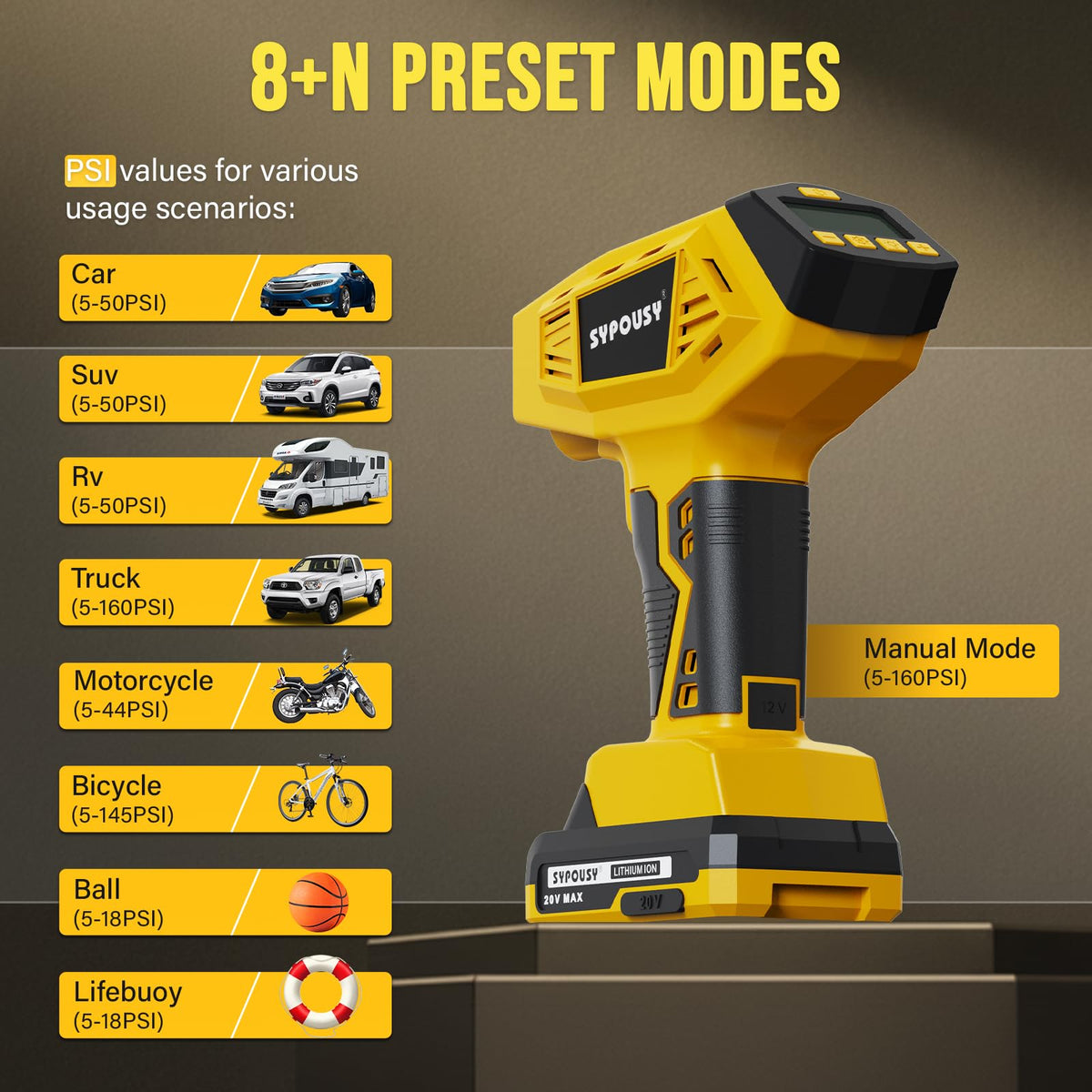 Cordless Tire Inflator Portable Air Compressor 160PSI V1282