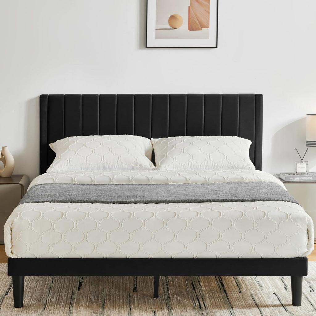 Queen Size Velvet Upholstered Platform Bed Frame A528299
