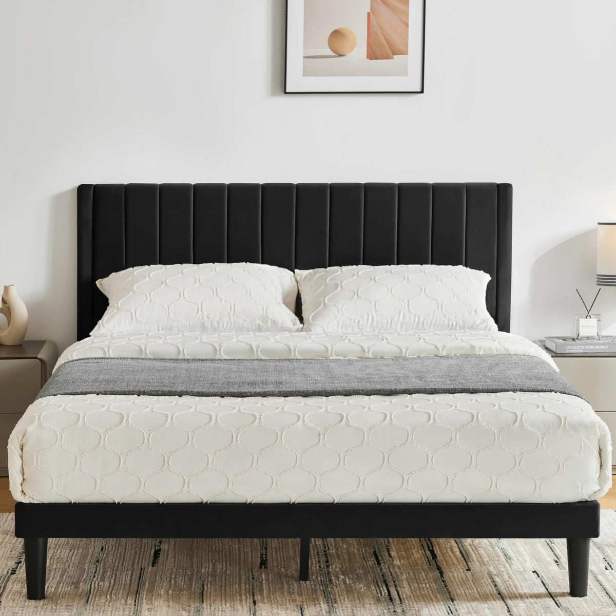 Queen Size Velvet Upholstered Platform Bed Frame A528299