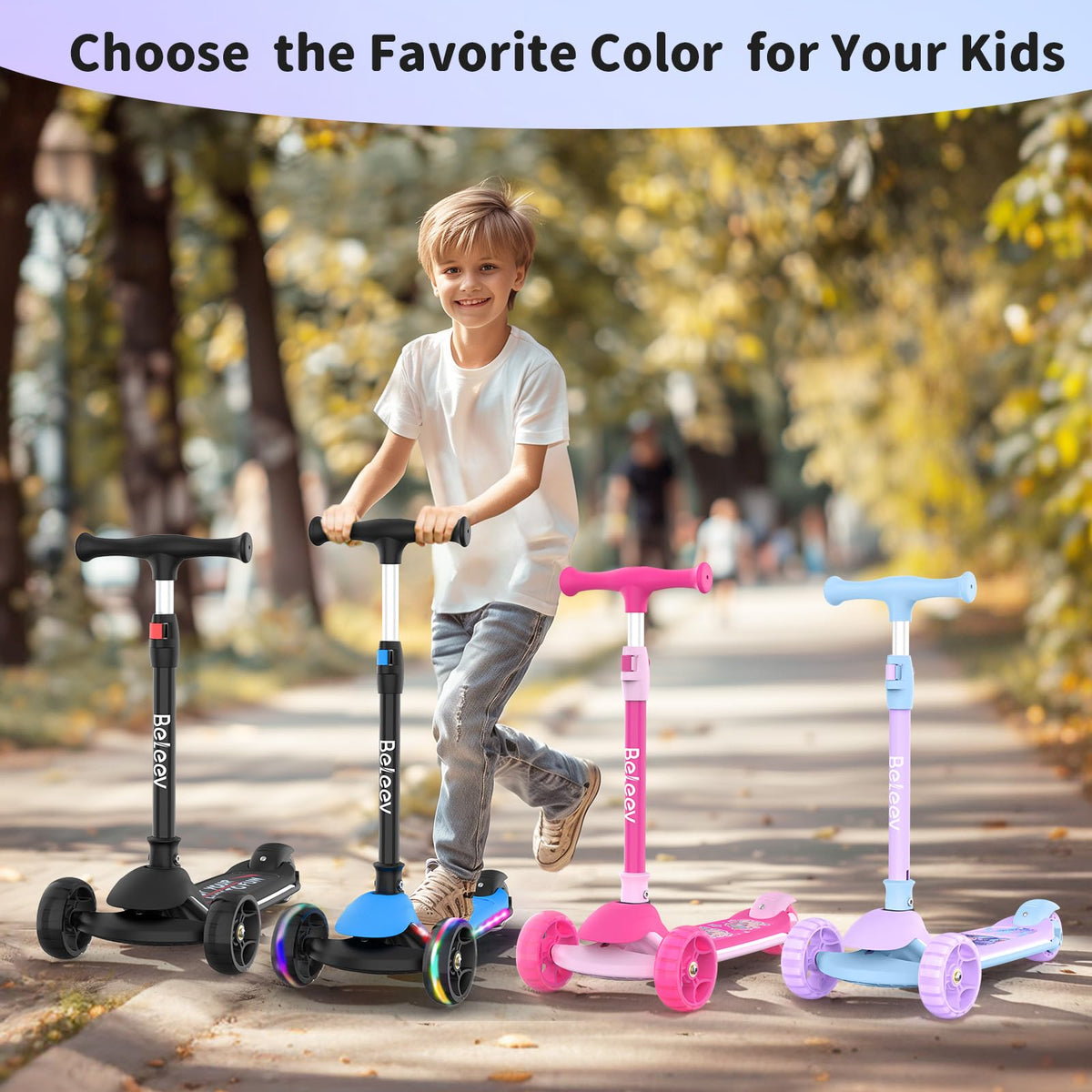 3 Wheel Folding Kids Scooter with LED Light-Up Wheels M719
