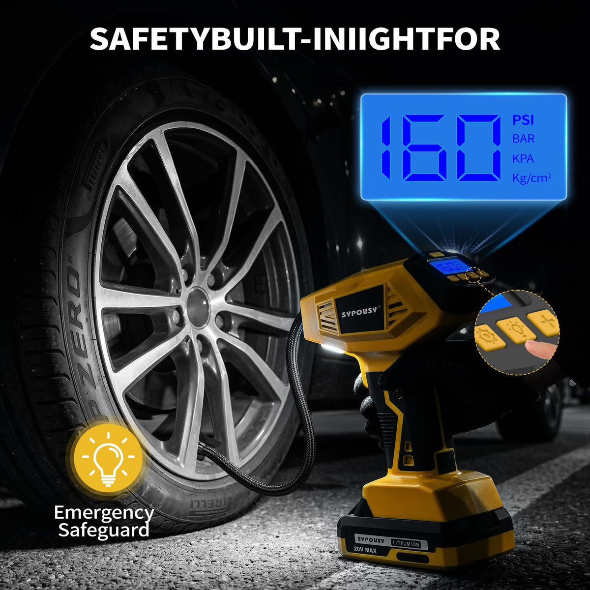 Cordless Tire Inflator Portable Air Compressor 160PSI V1282