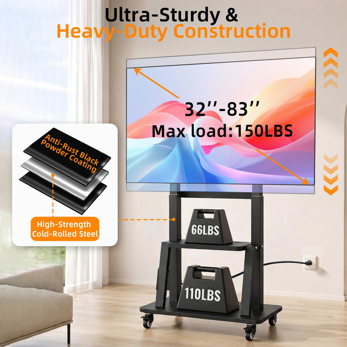 Rolling TV Stand with Power Outlet for 32 to 83 inch TV R698895