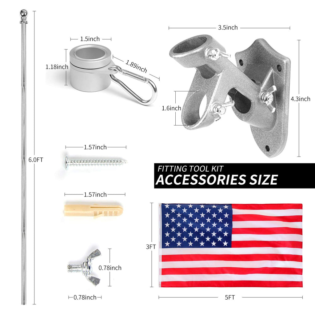 6 Ft Stainless Steel Flag Pole Kit with 3x5 Ft Nylon Flag U7115
