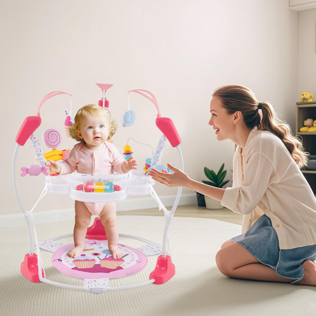 Pink Baby Bouncer Activity Center with Music Lights and Sounds Y858014