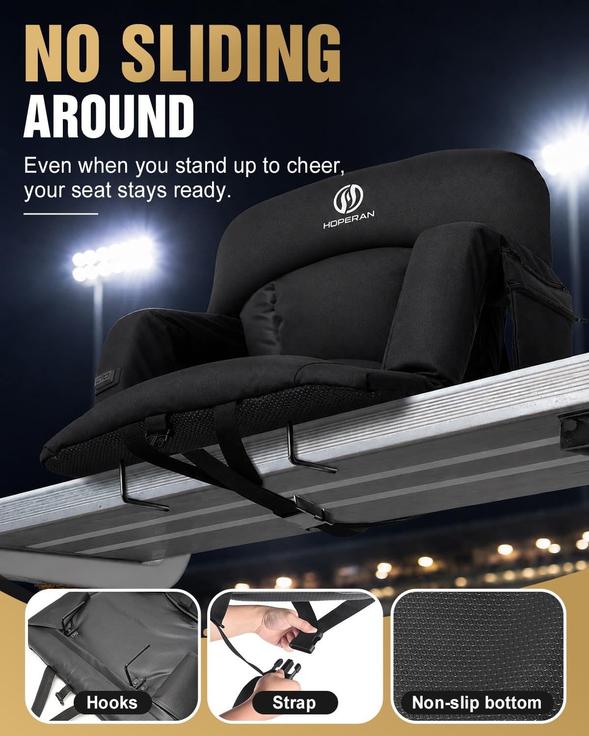 25" Heated Stadium Seats for Bleachers, 4.3" Extra Thick, Black 2PC E4183