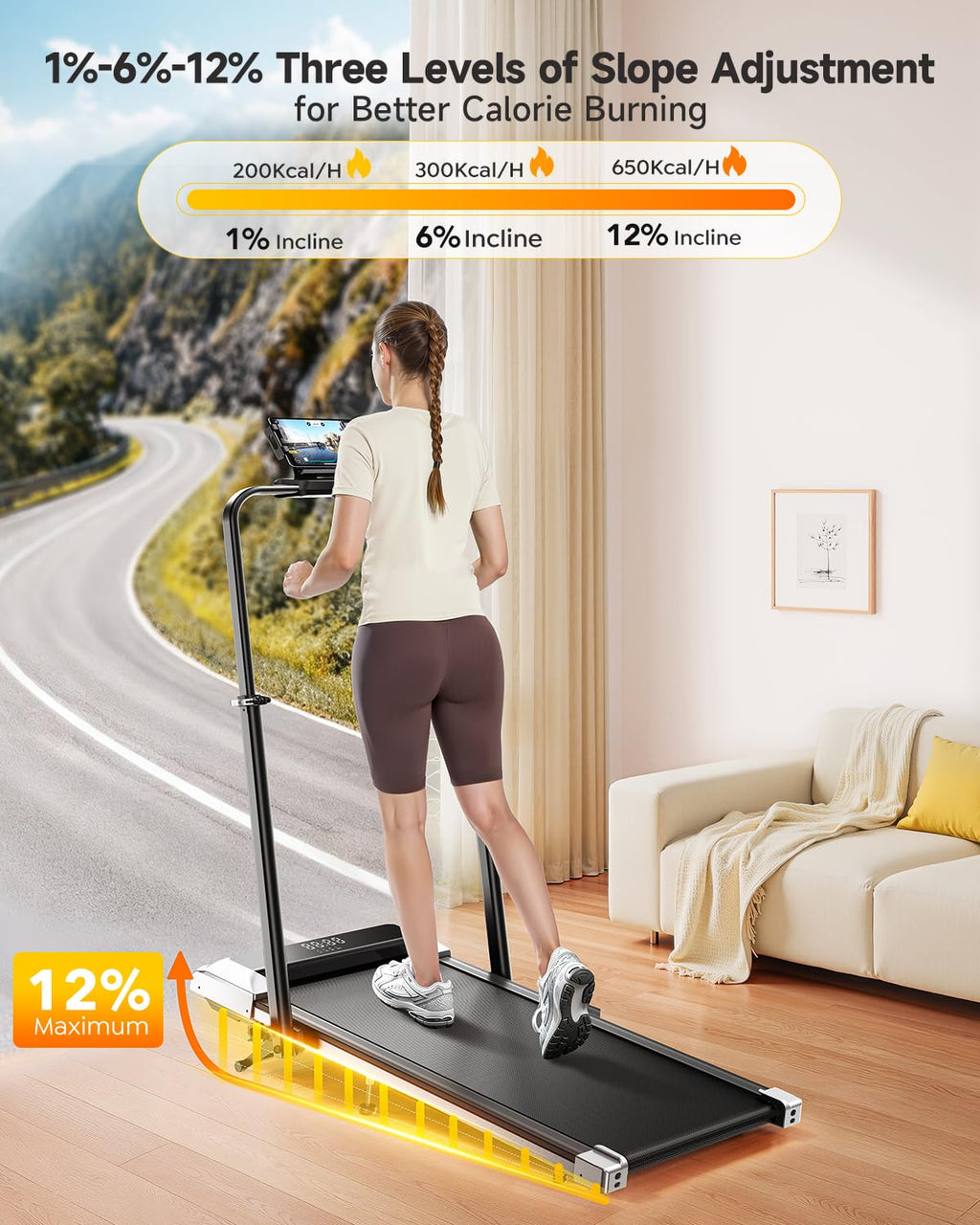 Folding Treadmill with Incline and Adjustable Handle Bar S502