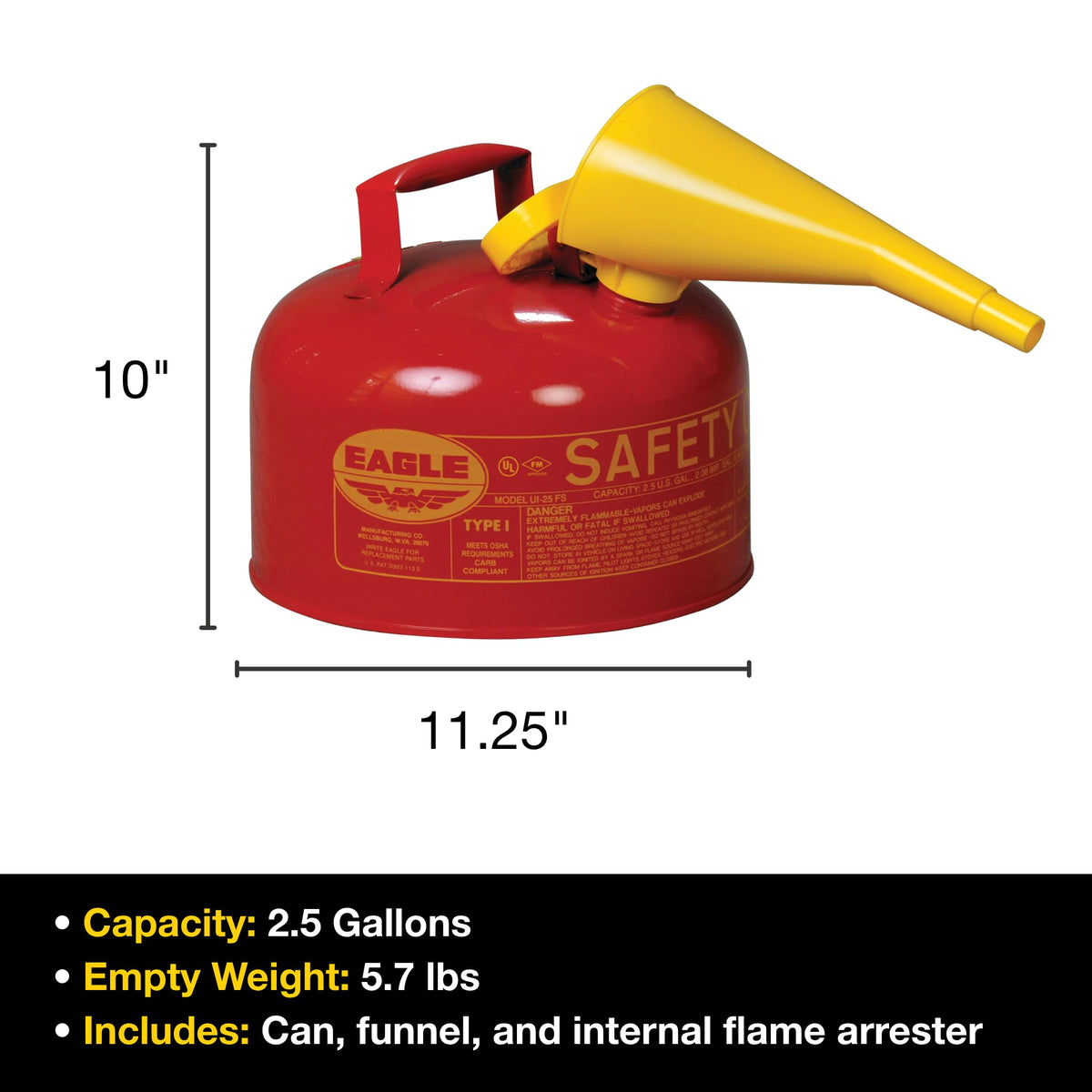 2.5 Gallon Type I Red Gas Can H309