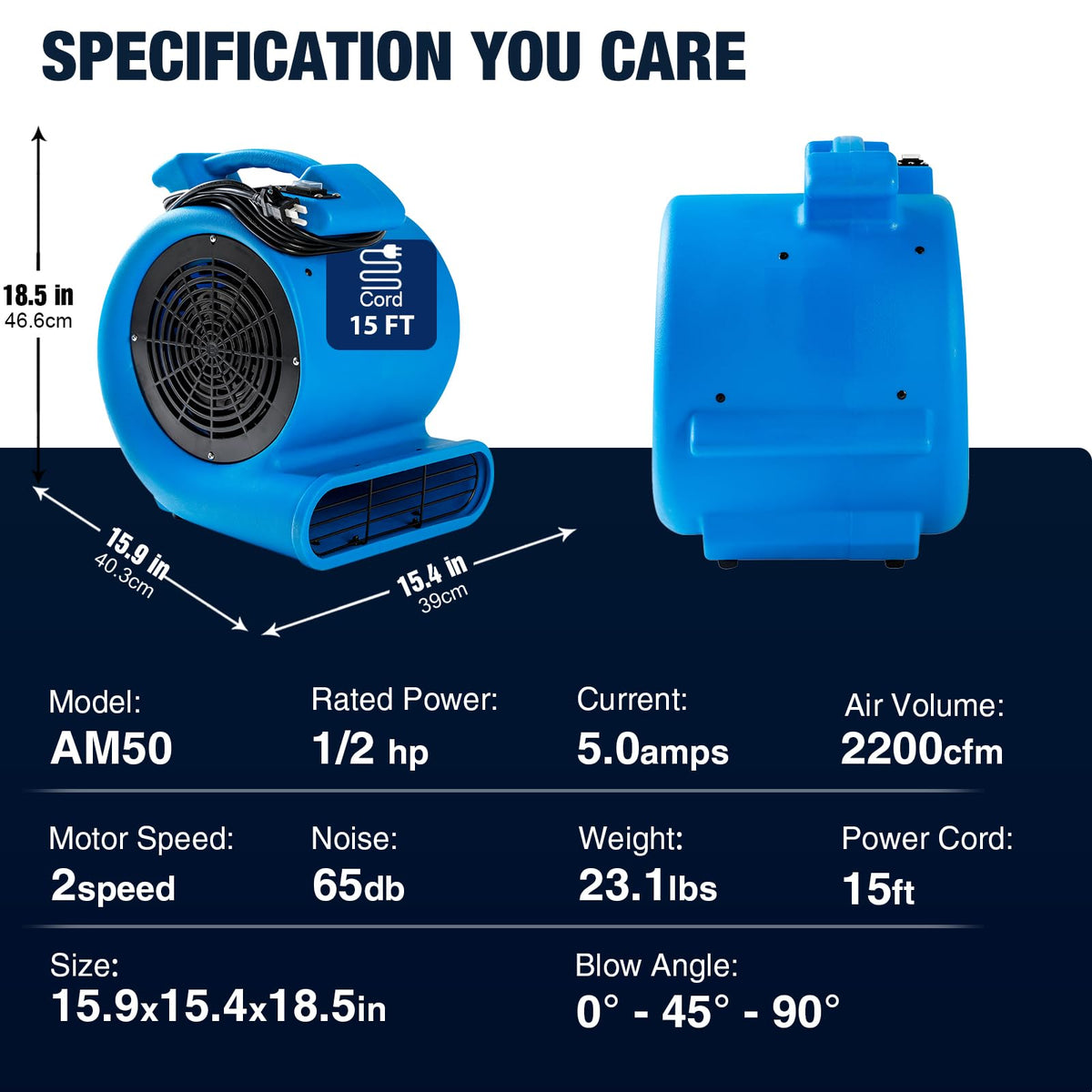 2200 CFM 1/2 HP Commercial Air Mover Floor Drying Fan N604294
