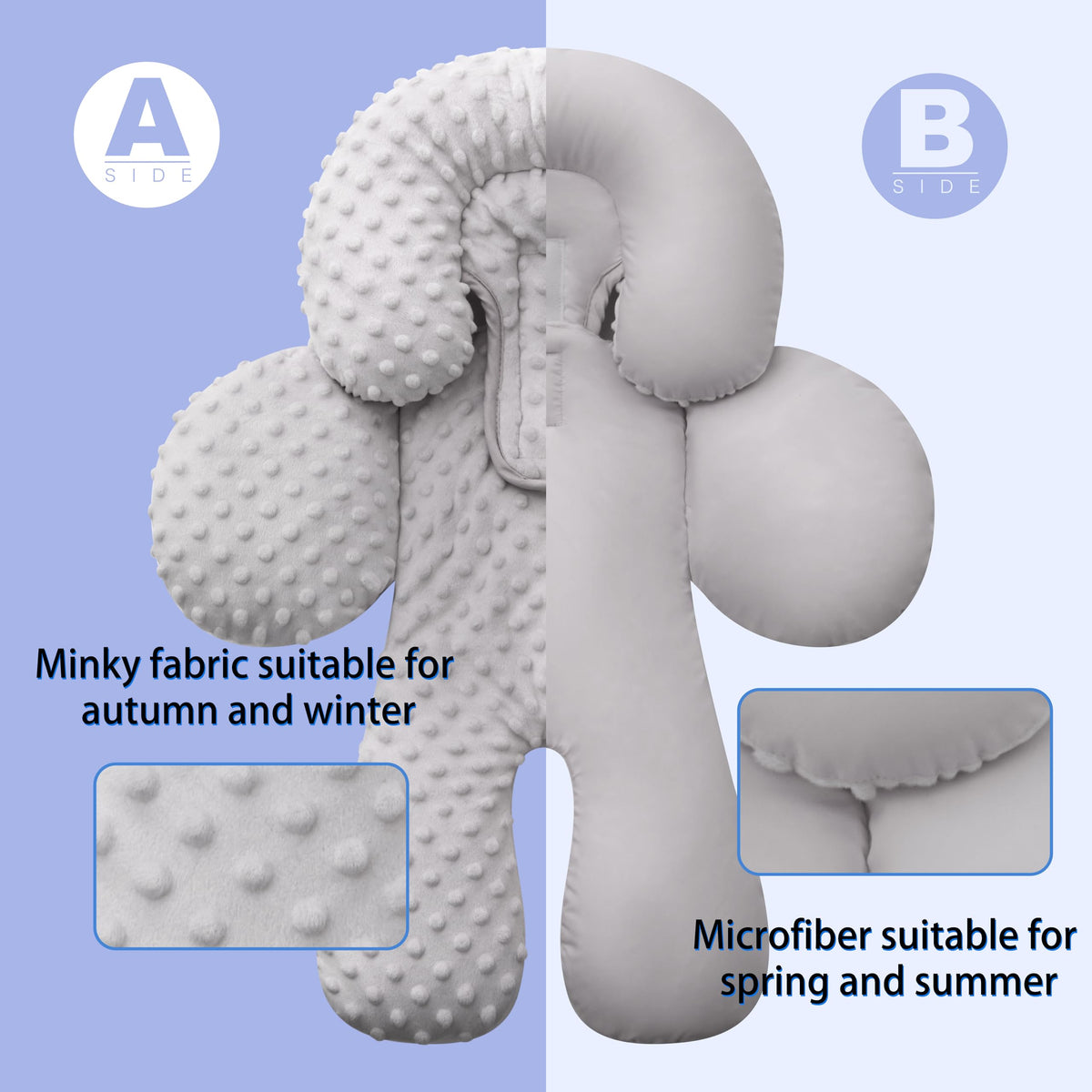 Infant Car Seat Head Neck Body Support, Ultra-Soft Minky Microfiber, 2-in-1 Reversible, Gray L29350