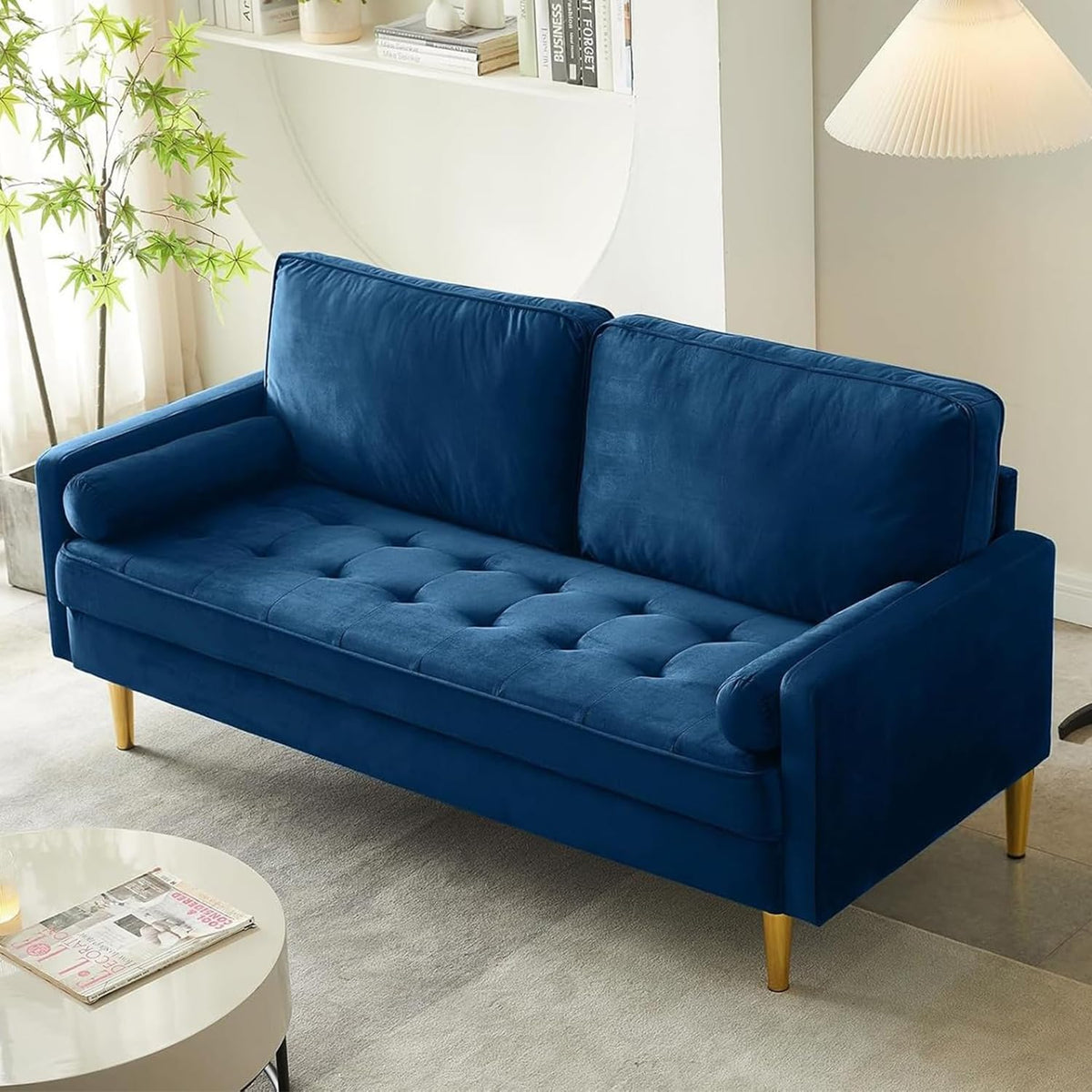 Navy Velvet 2-Seater Loveseat Sofa with Metal Legs Y460488