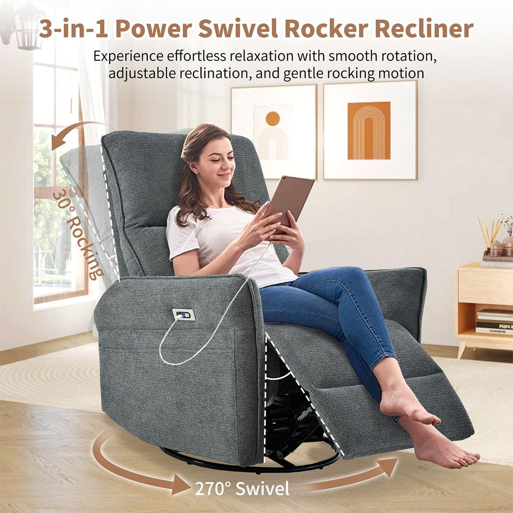 Power Swivel Rocker Recliner Chair with USB, Dark Gray F5795