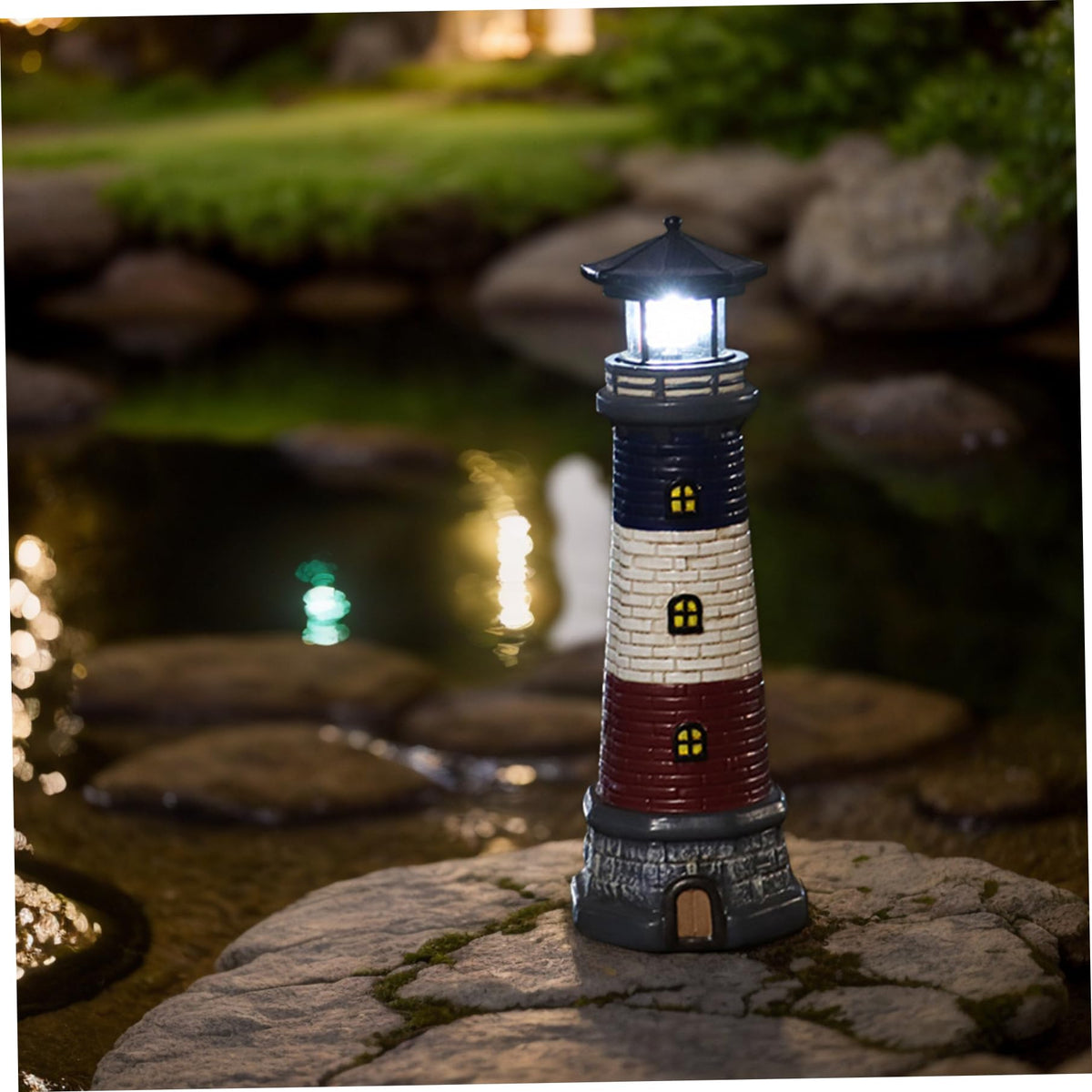 15" Tall Waterproof Resin Lighthouse Lamp with Rotating LED H931260