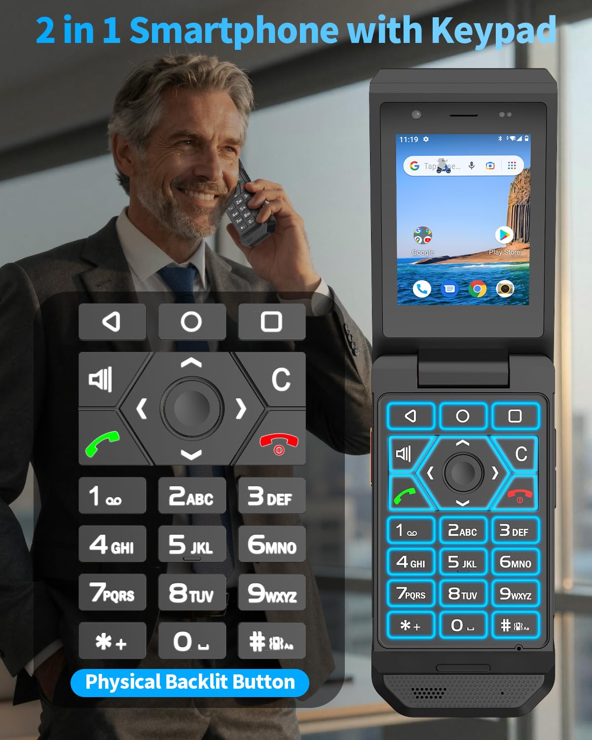 Unlocked 4G LTE Rugged Flip Phone D8598