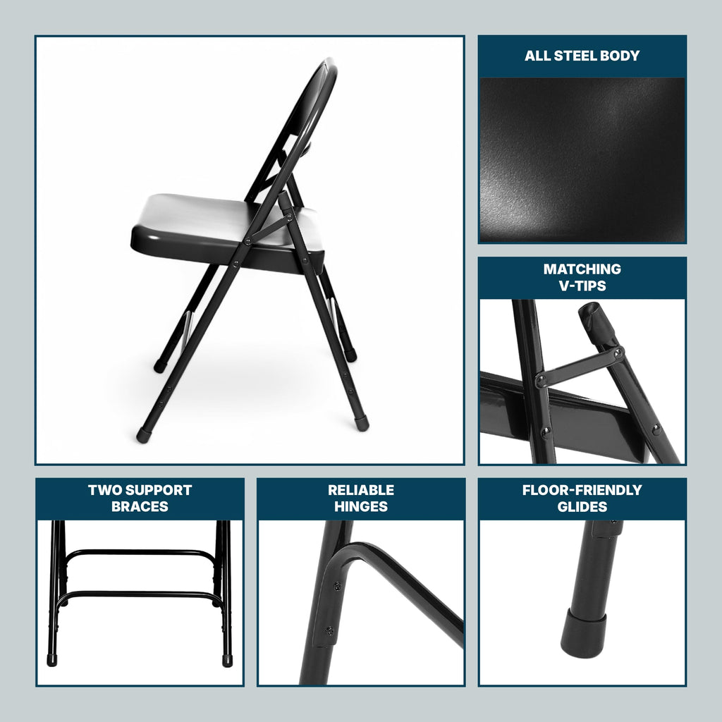 Black Steel Folding Chairs 4-Pack N995