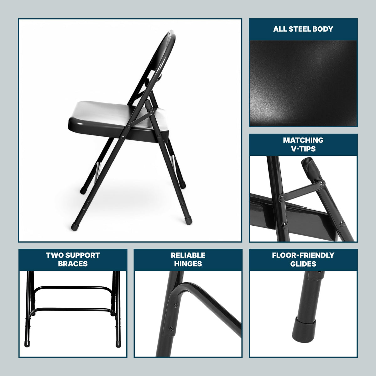 Black Steel Folding Chairs 4-Pack N995