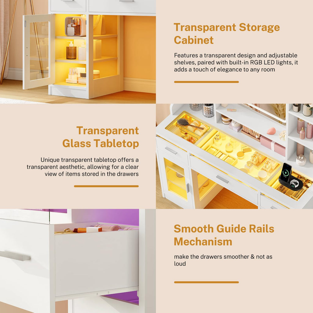 White Vanity Desk with Mirror and Lights O51556