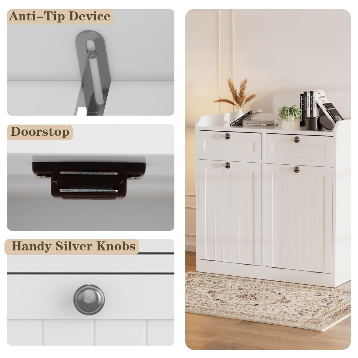 White 2 x 8 Gallon Double Tilt Out Trash Can Cabinet A6729
