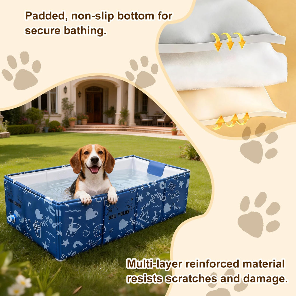 Foldable Dog Bathtub for Small to Medium Dogs & Cats, Blue H47383