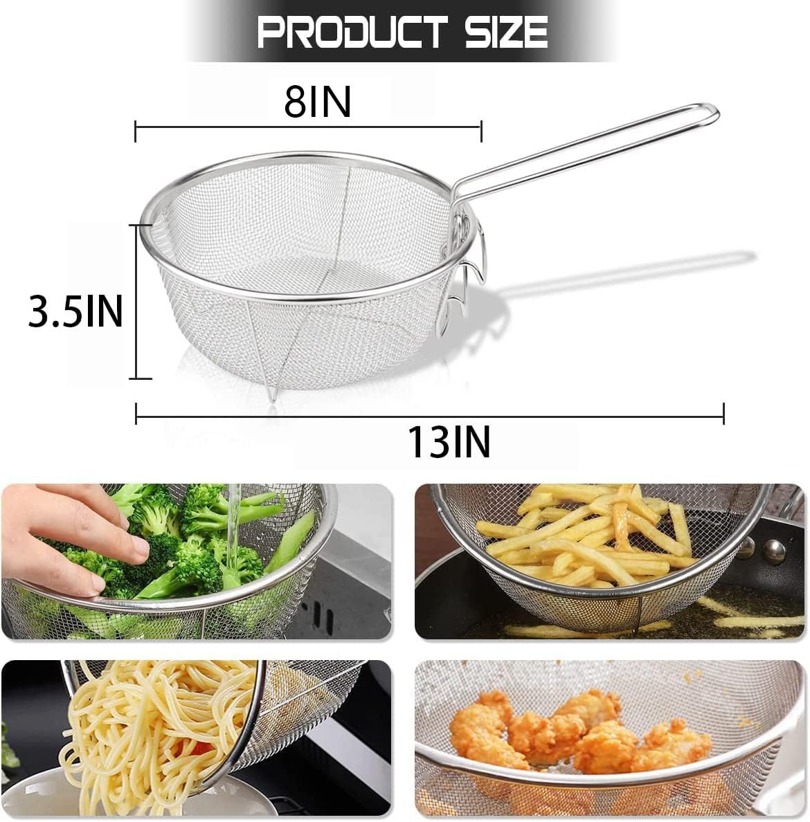 Stainless Steel 8inch Round Wire Fry Basket with Folding Handle W78008