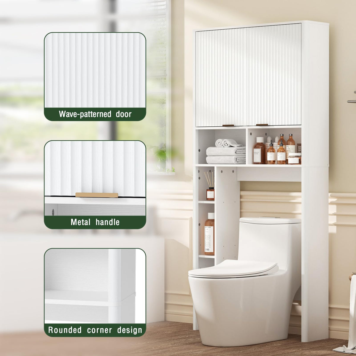 White Over the Toilet Storage Cabinet with Adjustable Shelf L734