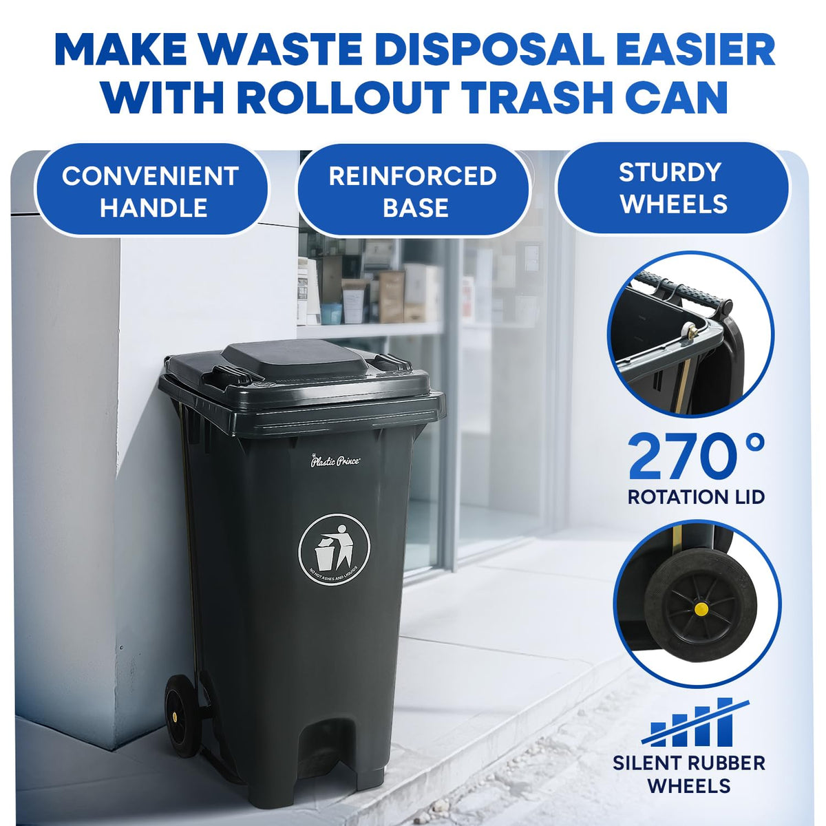 32 Gallon Plastic Trash Can with Wheels and Lid U11542