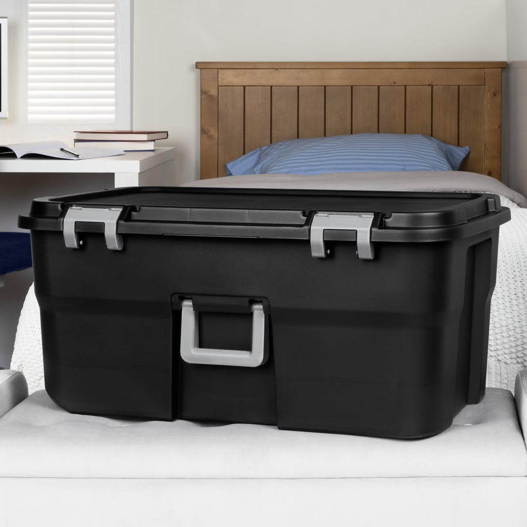 22 Gallon Black Wheeled Plastic Storage Trunk with Lids C17054