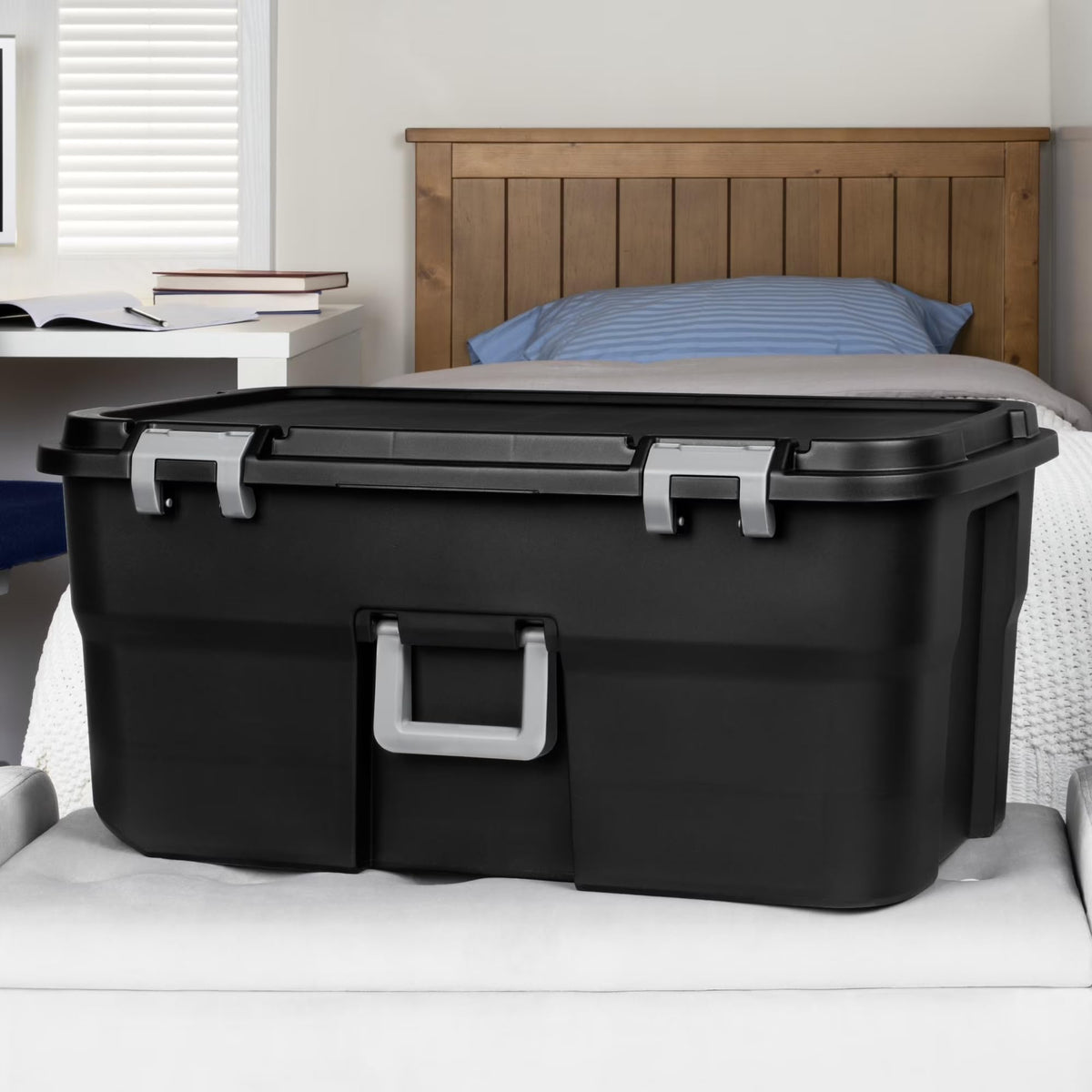 22 Gallon Black Wheeled Plastic Storage Trunk with Lids C17054