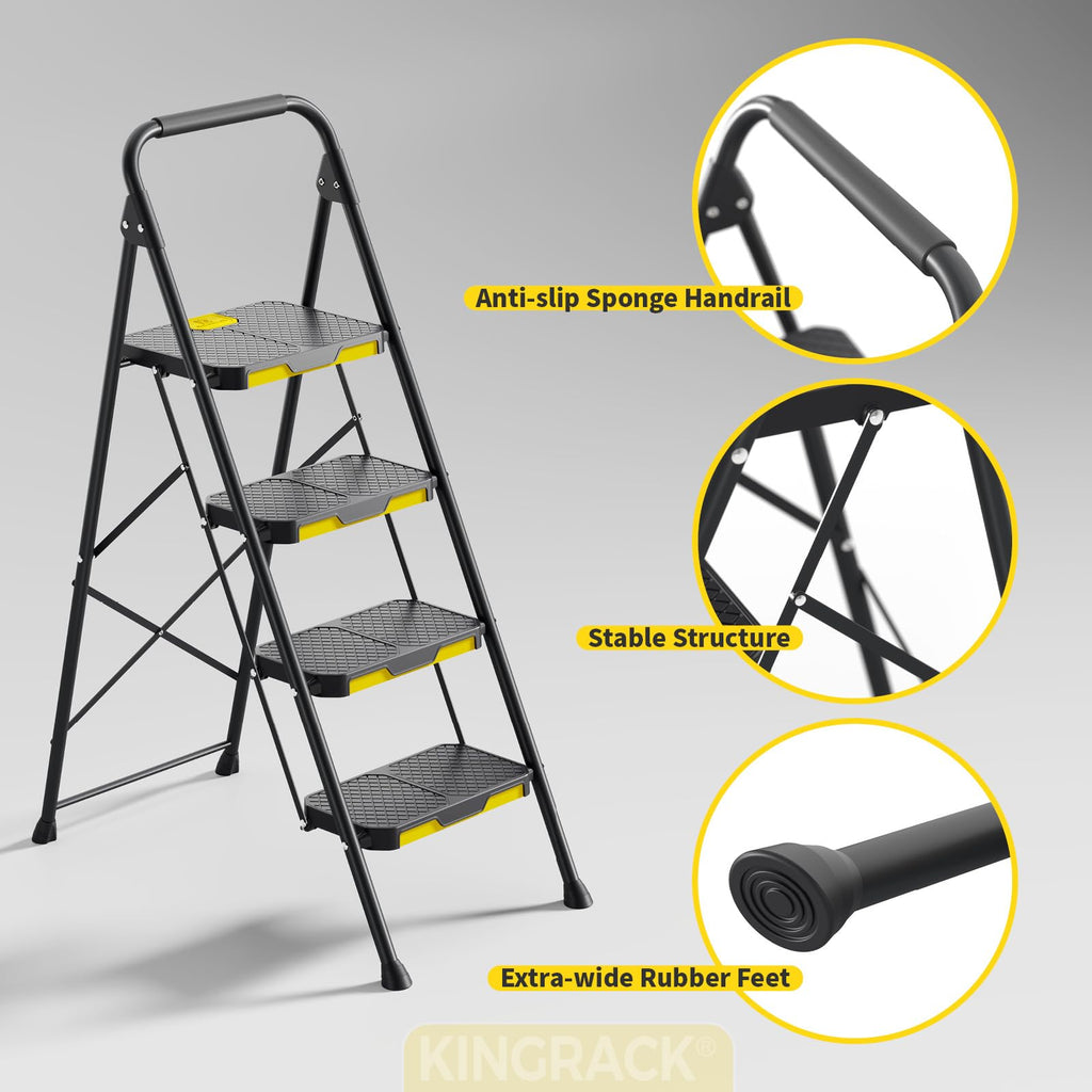 4 Step Steel Step Stool with Safe-Lock, Black S4901